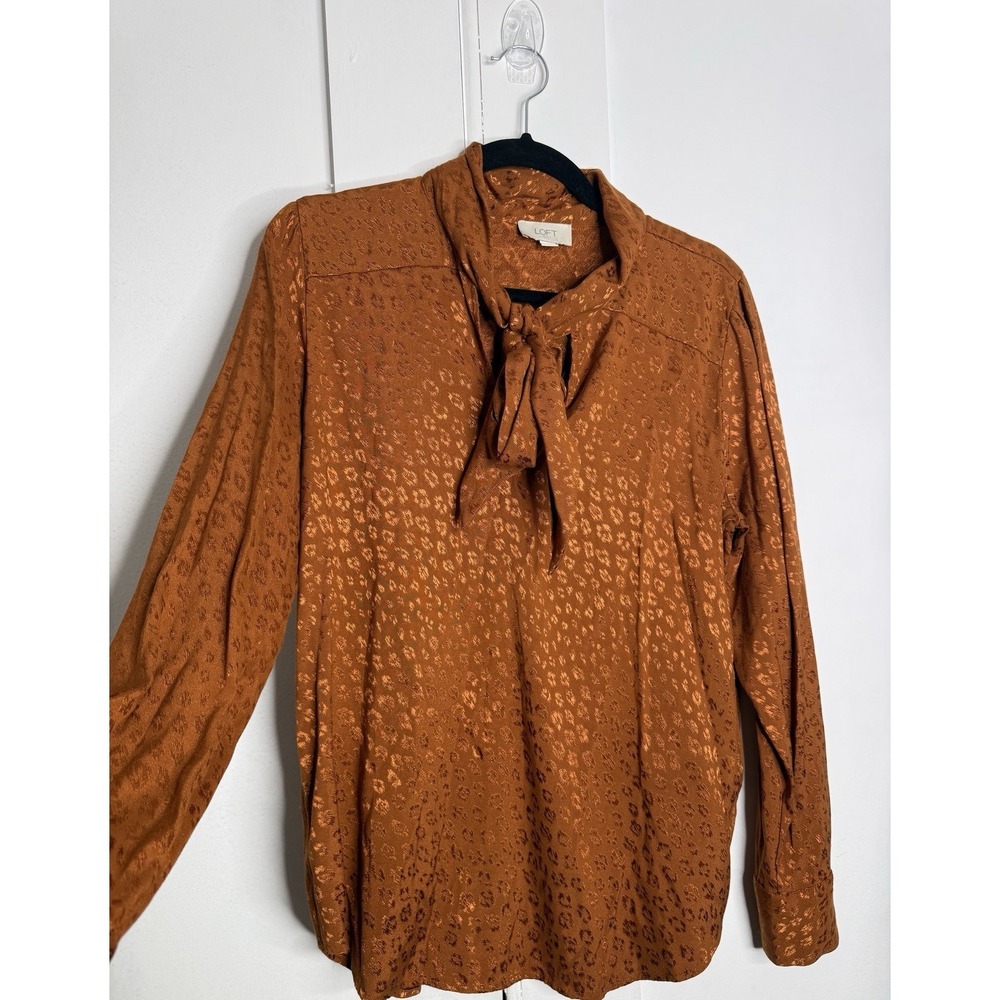 LOFT Rust Brown Tie-Neck Blouse